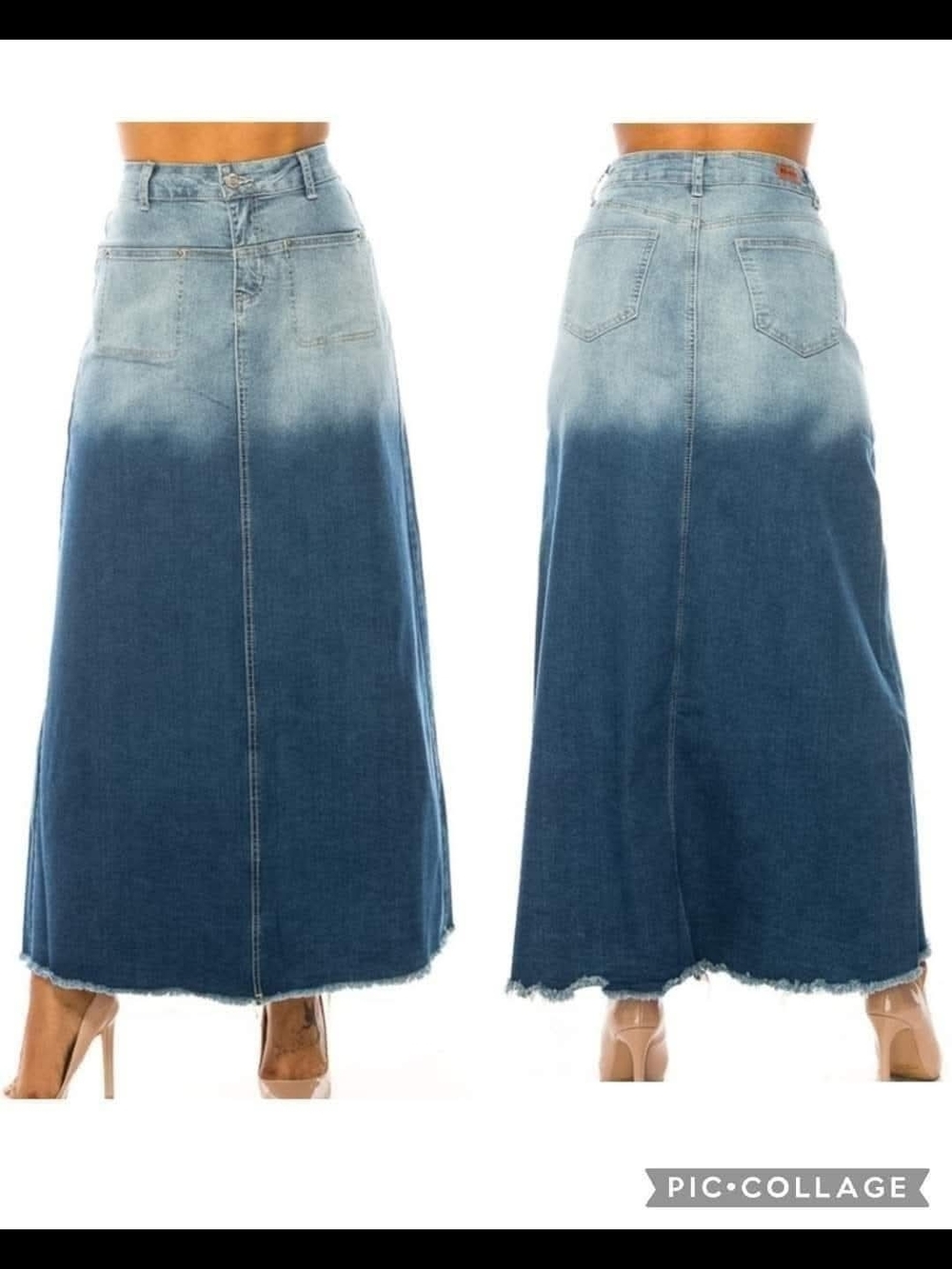 Ombre Denim Maxi Skirt - Blue Dip Dye